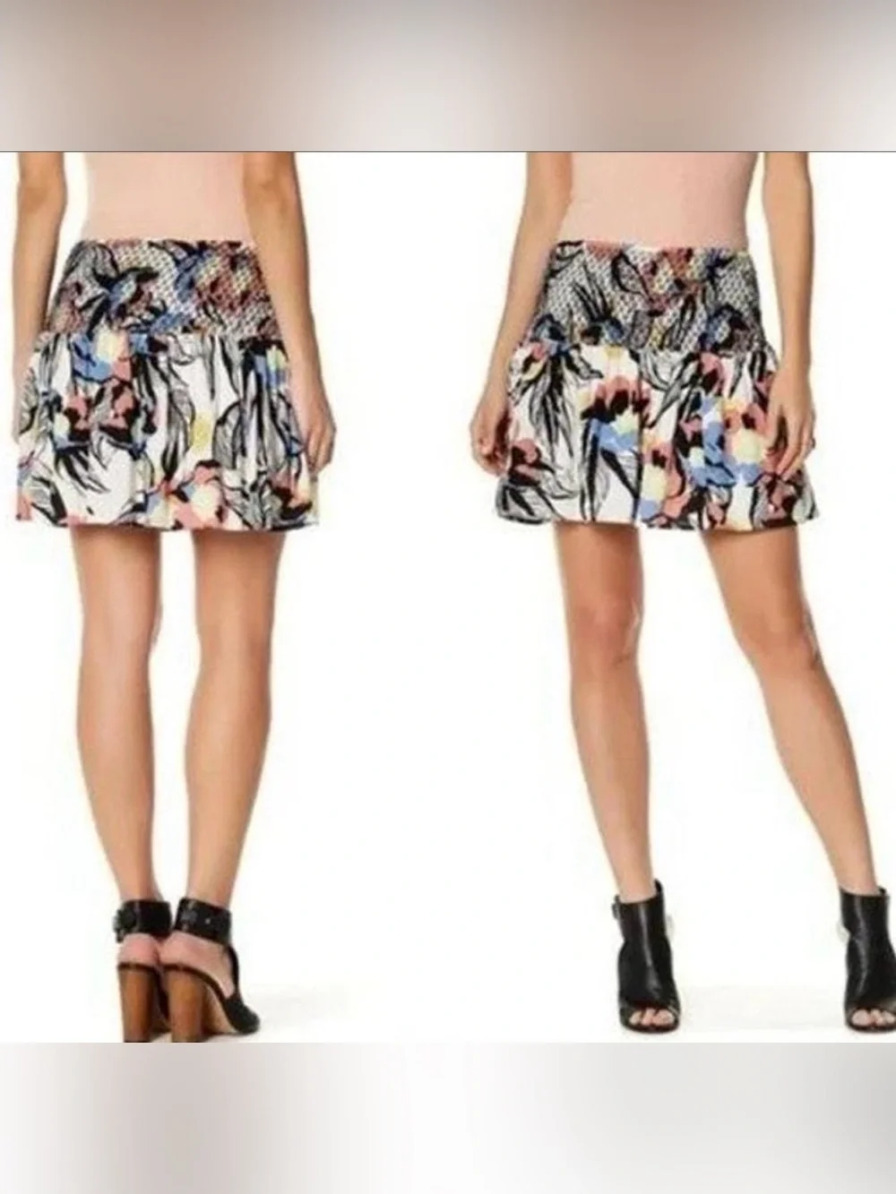 Free People LA Nights Smocked Floral Mini Skirt Summer Boho Vacation Stretchy